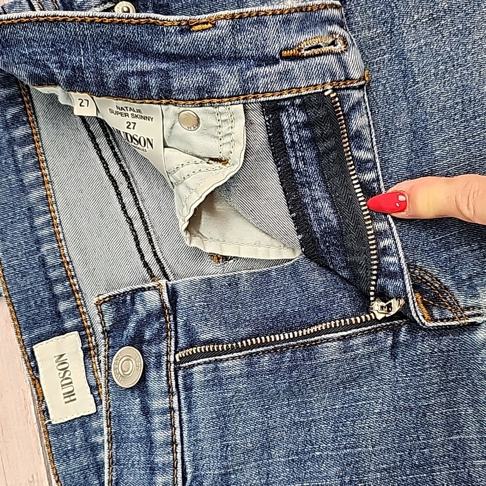 NEW HUDSON NATALIE SUPER SKINNY DISTRESSED 5 POCKET DENIM BLUE JEANS - Picture 3 of 14